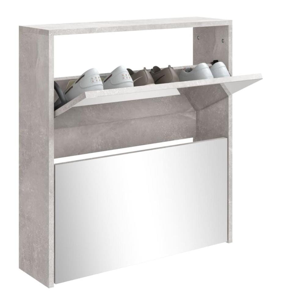 Schuhschrank mit Spiegel 2 Fächer Betongrau 63x17x67 cm