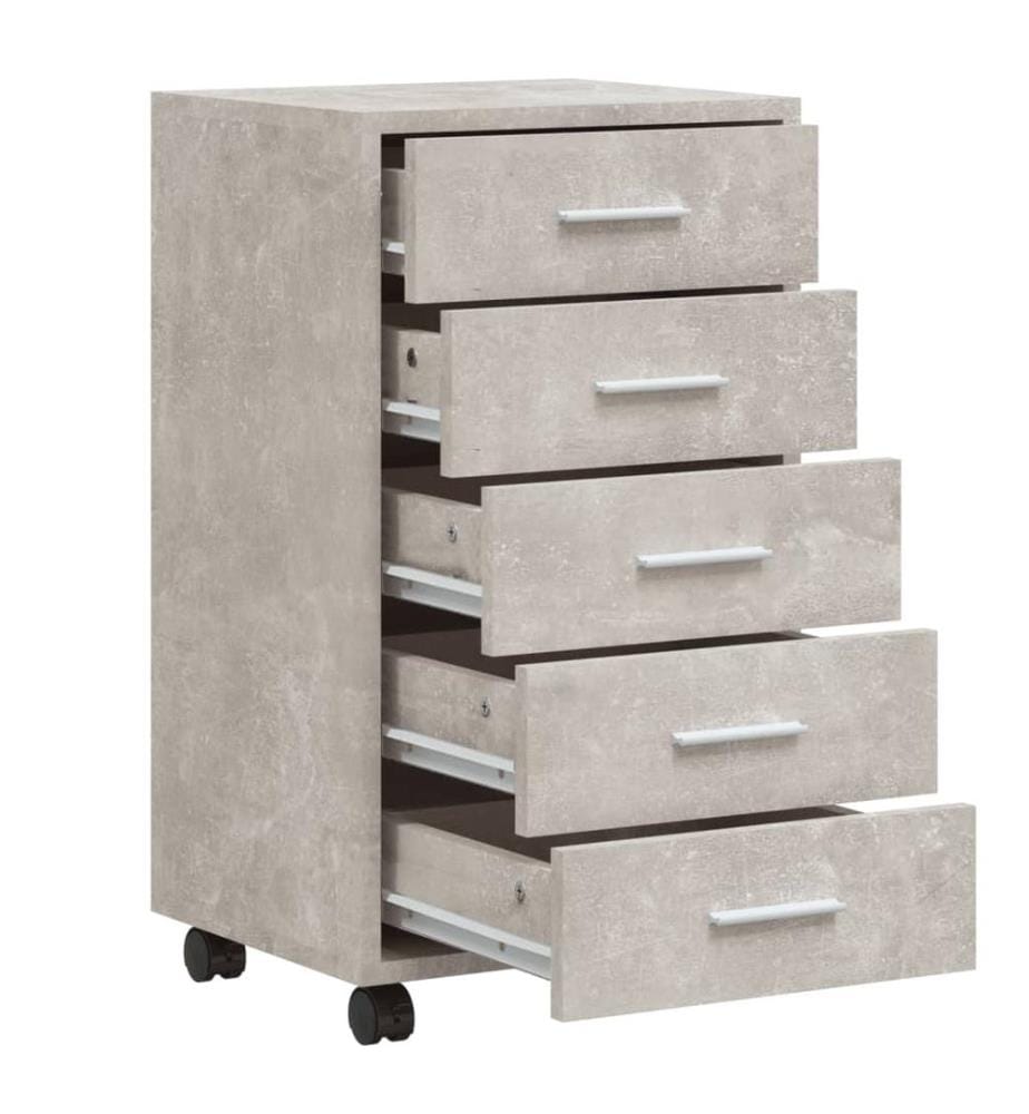 Schubladenschrank mit Rollen Betongrau Holzwerkstoff