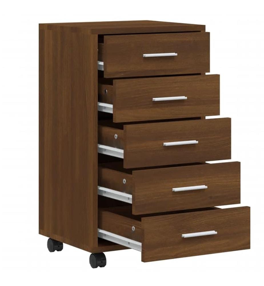 Schubladenschrank mit Rollen Braun Eichen-Optik Holzwerkstoff