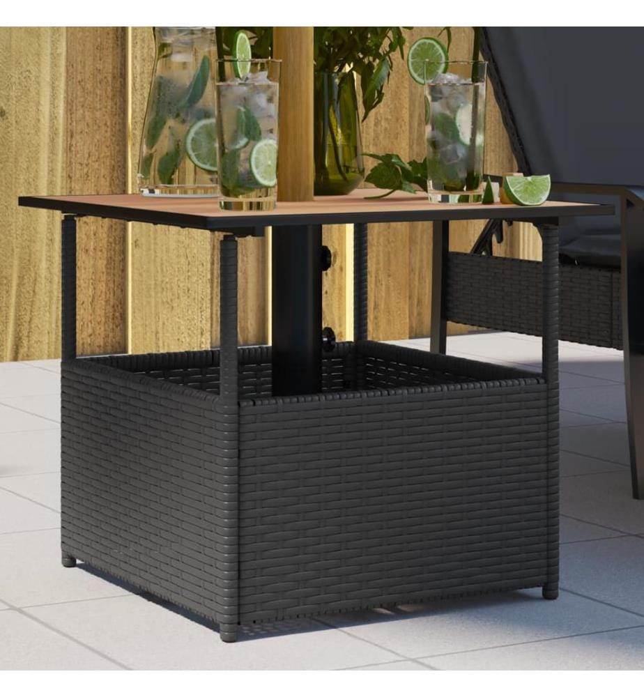 Gartentisch mit Schirmloch Schwarz 55x55x46,5 cm Poly Rattan