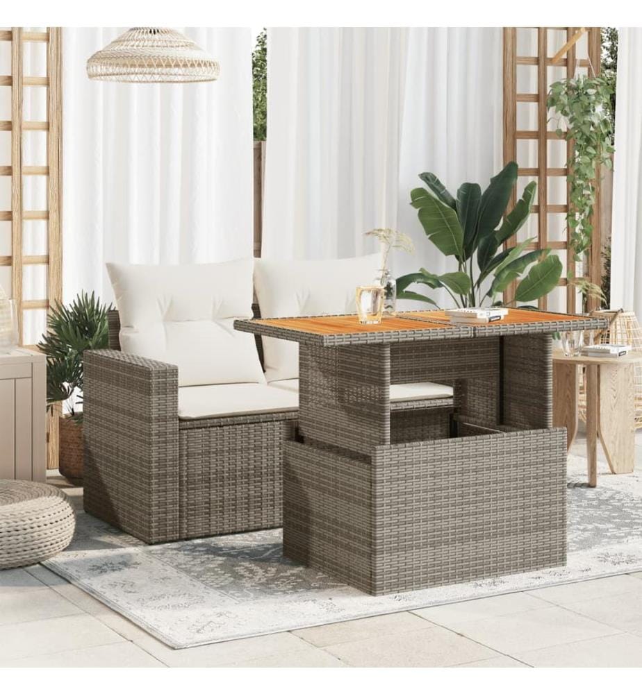 Table de jardin gris 100x55x73 cm résine tressée et bois acacia
