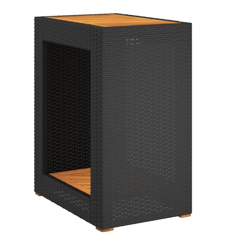 Garten-Beistelltisch mit Holzplatte Schwarz Poly Rattan
