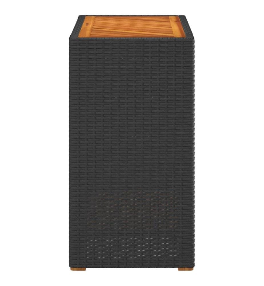 Garten-Beistelltisch mit Holzplatte Schwarz Poly Rattan