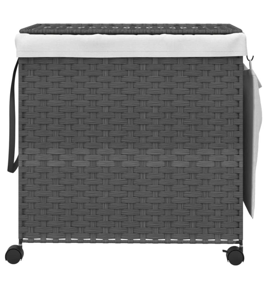 Panier à linge avec roulettes gris 60x35x60,5 cm résine tressée