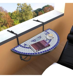 Table suspendue de balcon Bleu et blanc Mosaïque