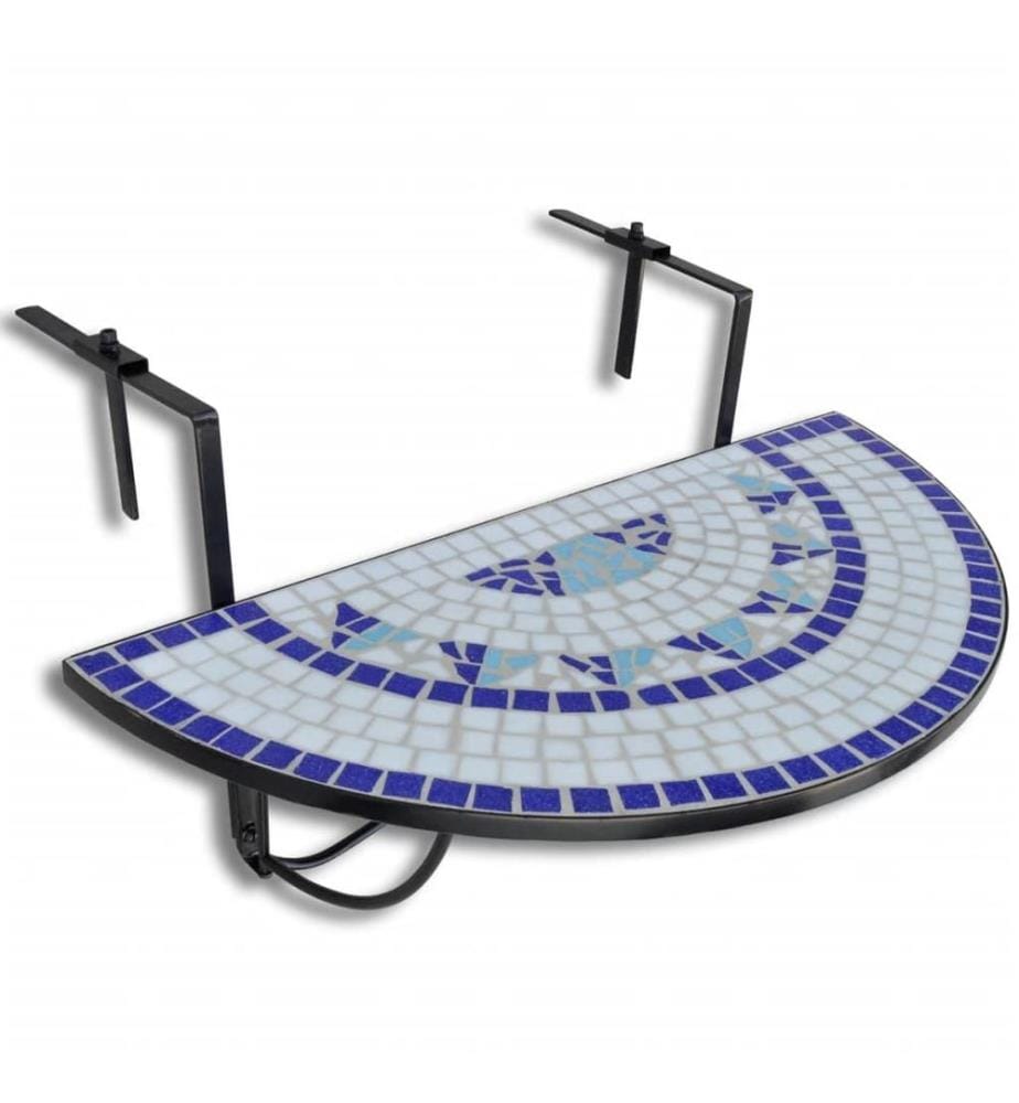Balkonhängetisch Mosaik Blau und Weiss