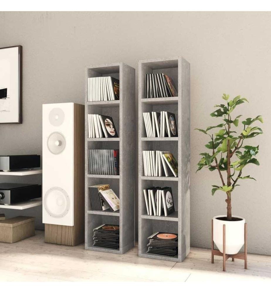 CD-Regale 2 Stk. Betongrau 21x16x93,5 cm Holzwerkstoff