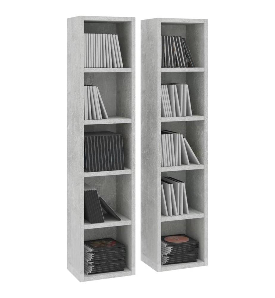 CD-Regale 2 Stk. Betongrau 21x16x93,5 cm Holzwerkstoff