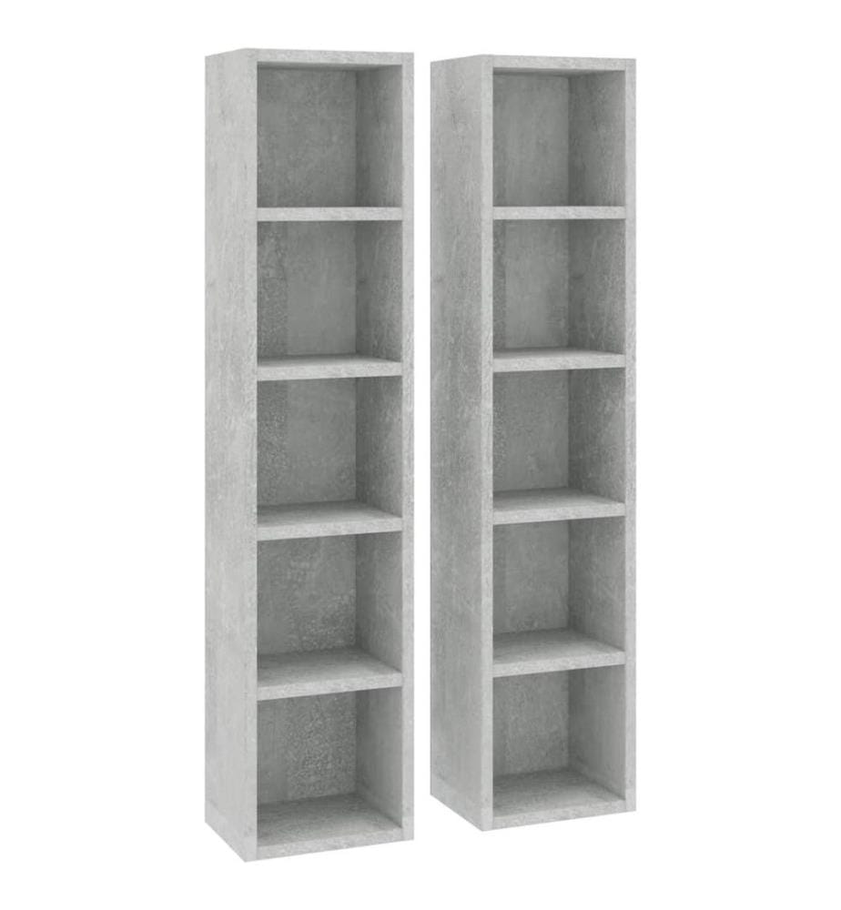 CD-Regale 2 Stk. Betongrau 21x16x93,5 cm Holzwerkstoff