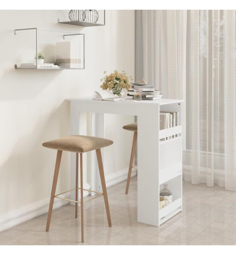 Table de bar rangement Blanc 102x50x103,5 cm Bois d'ingénierie