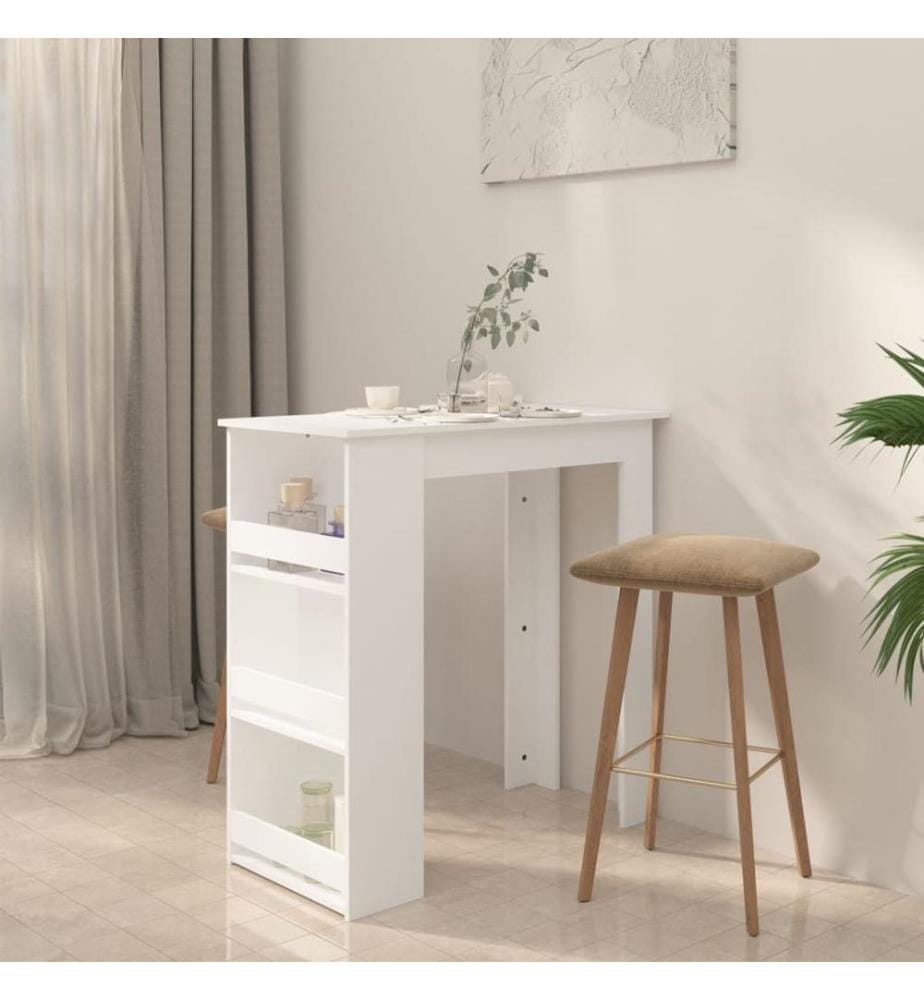 Table de bar rangement Blanc 102x50x103,5 cm Bois d'ingénierie