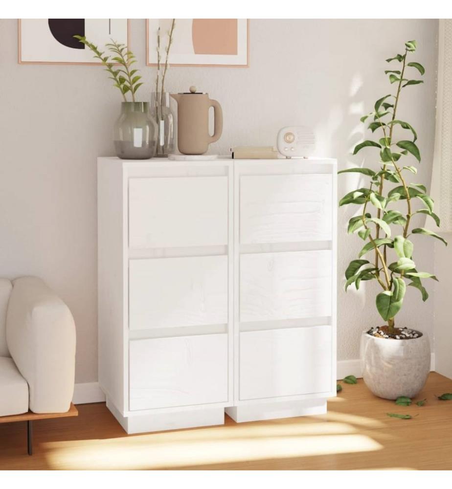 Buffets 2 pcs Blanc 32x34x75 cm Bois massif de pin