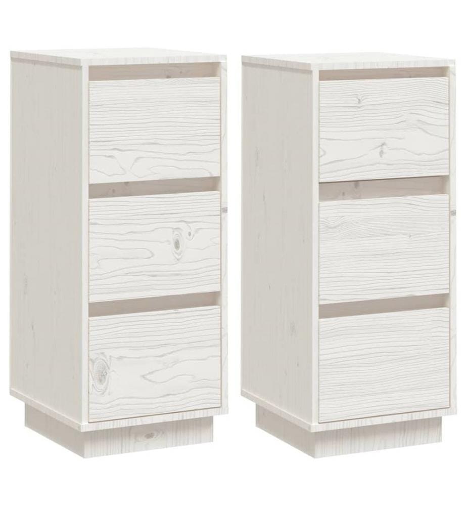Buffets 2 pcs Blanc 32x34x75 cm Bois massif de pin