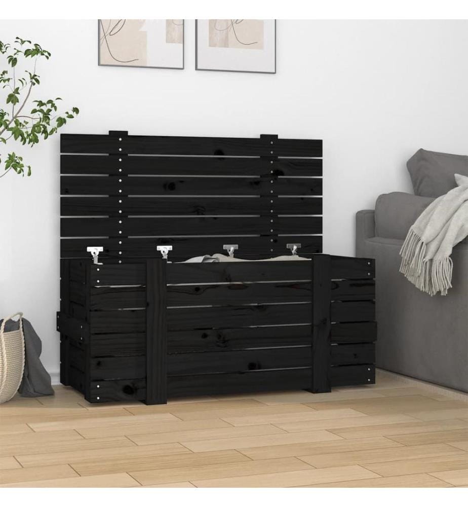 Truhe Schwarz 91x40,5x42 cm Massivholz Kiefer