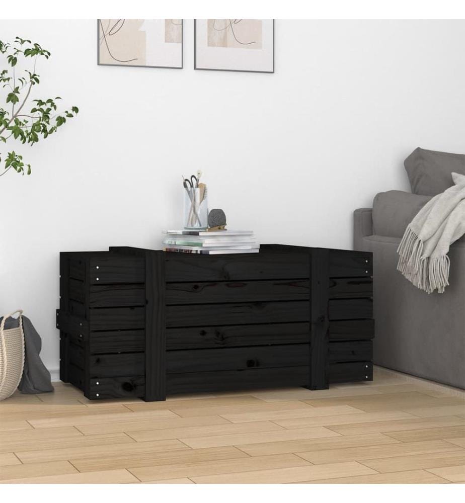 Truhe Schwarz 91x40,5x42 cm Massivholz Kiefer