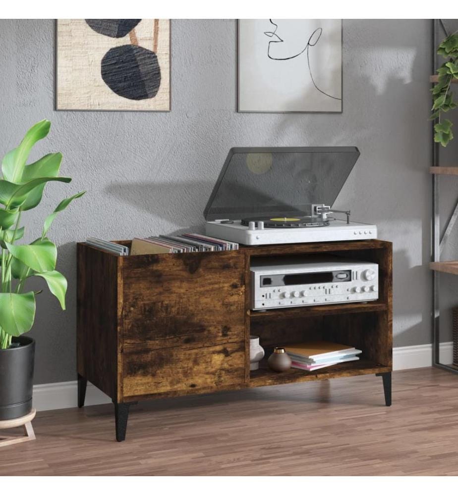 Armoire à disques chêne fumé 84,5x38x48 cm bois d'ingénierie