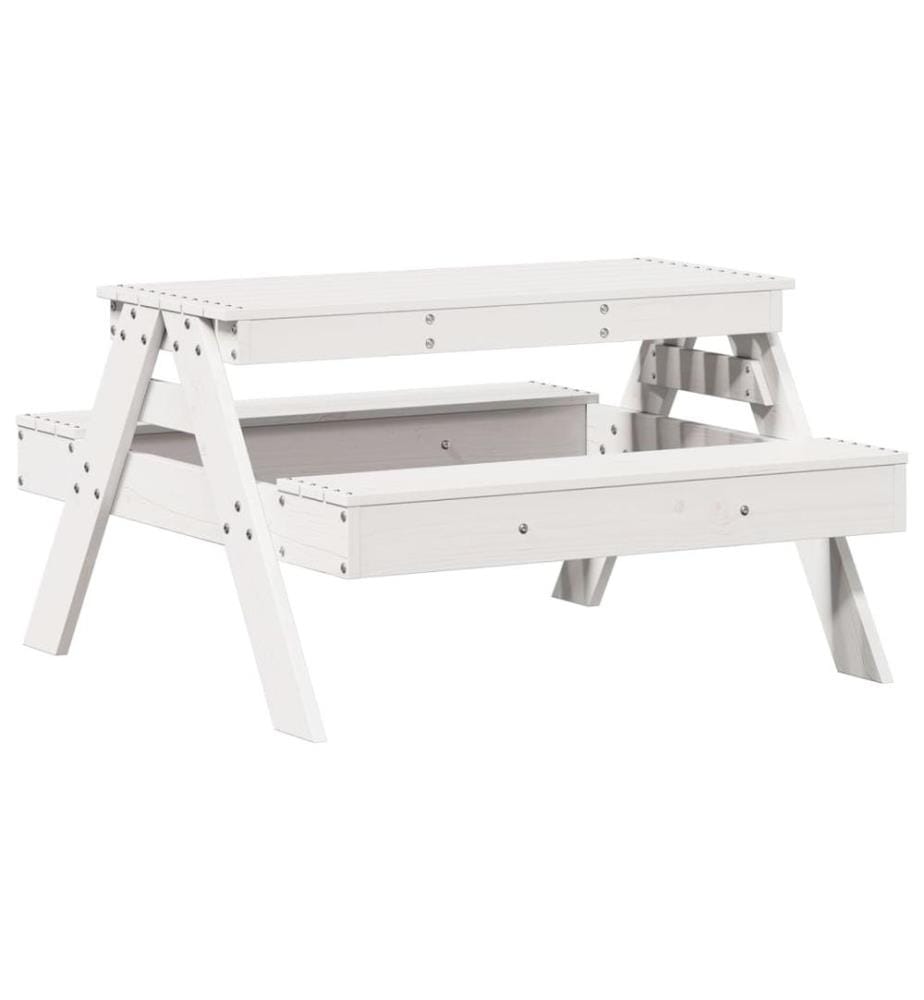 Picknicktisch für Kinder Weiss 88x97x52 cm Massivholz Kiefer