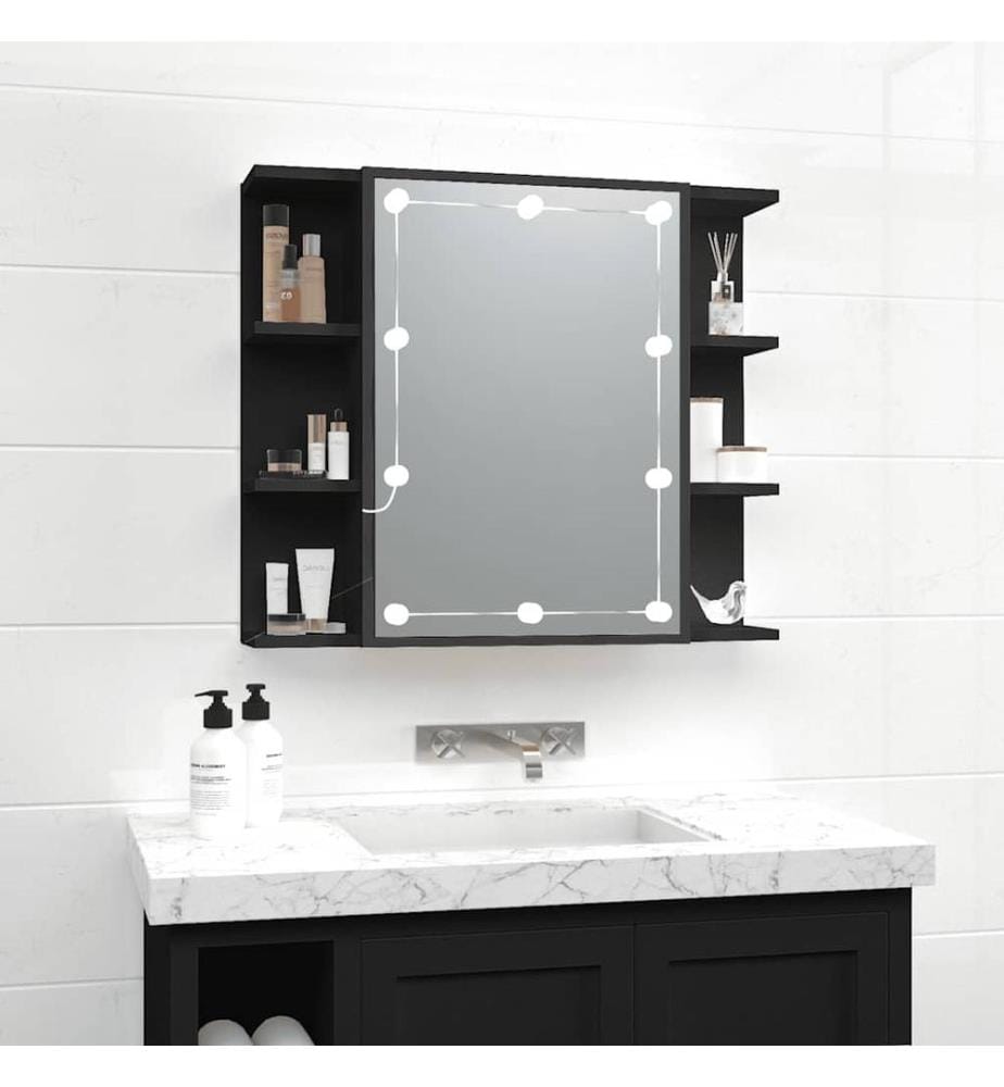 Spiegelschrank mit LED Schwarz 70x16,5x60 cm