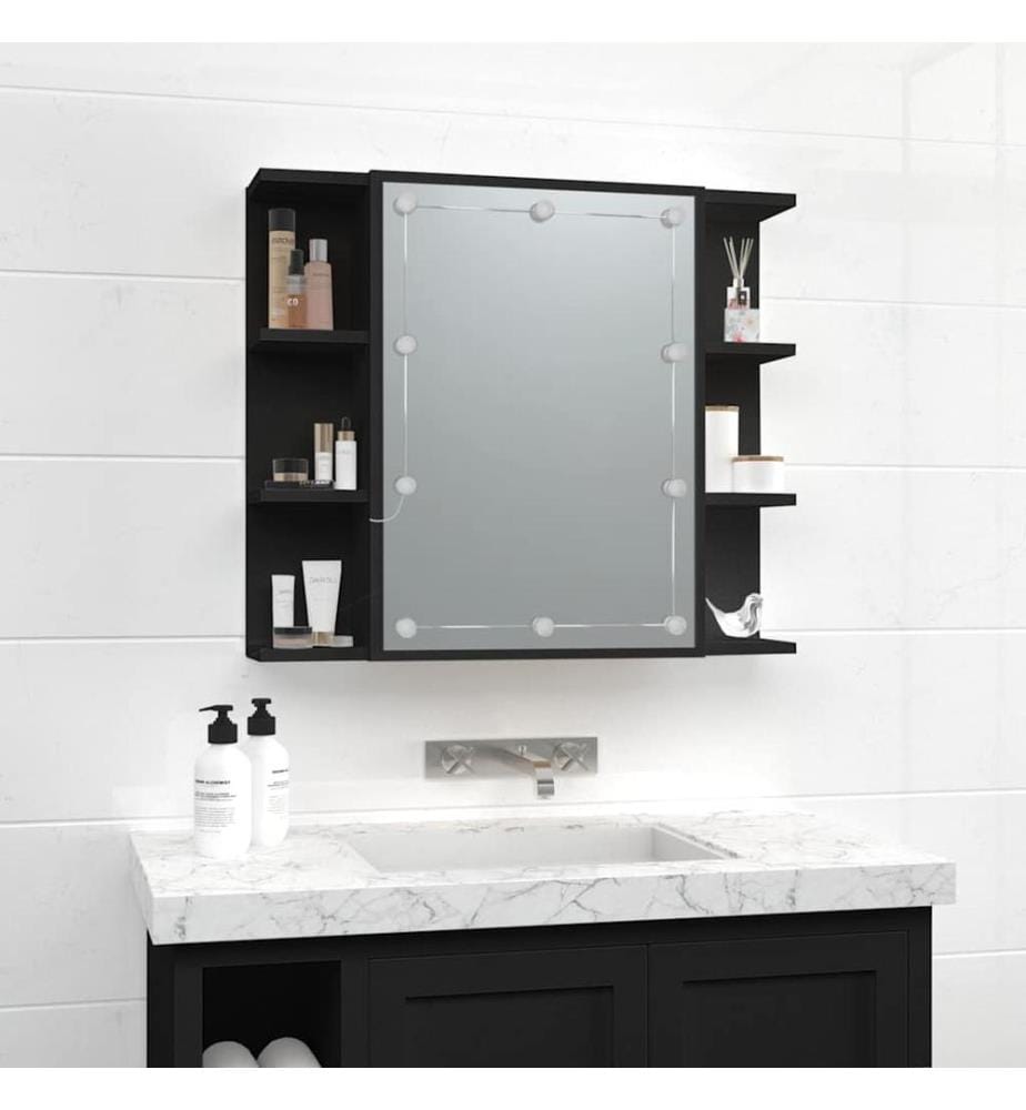 Spiegelschrank mit LED Schwarz 70x16,5x60 cm