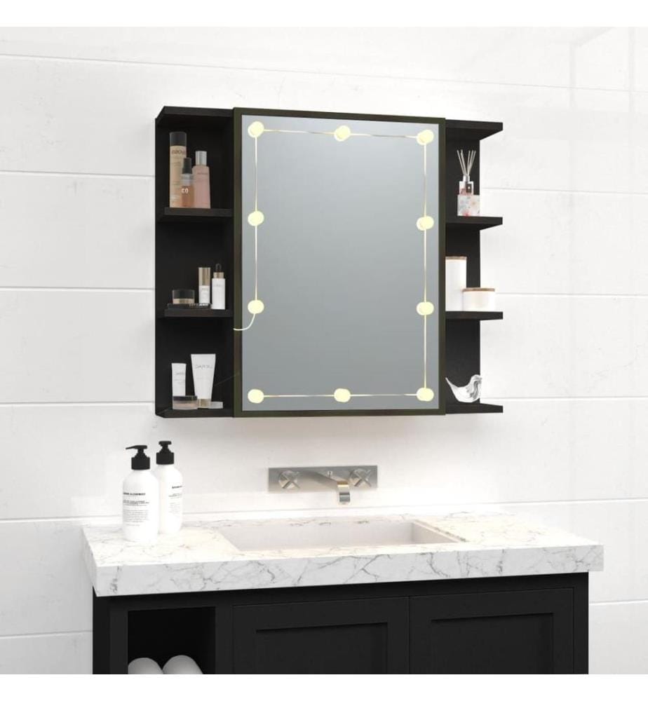 Spiegelschrank mit LED Schwarz 70x16,5x60 cm