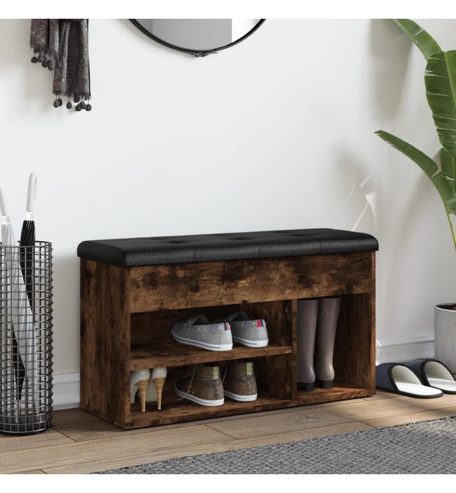 Banc à chaussures chêne fumé 82x32x45,5 cm bois d'ingénierie