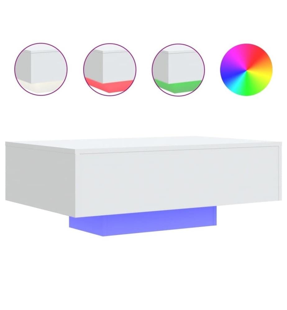 Table basse avec lumières LED blanc 85x55x31 cm