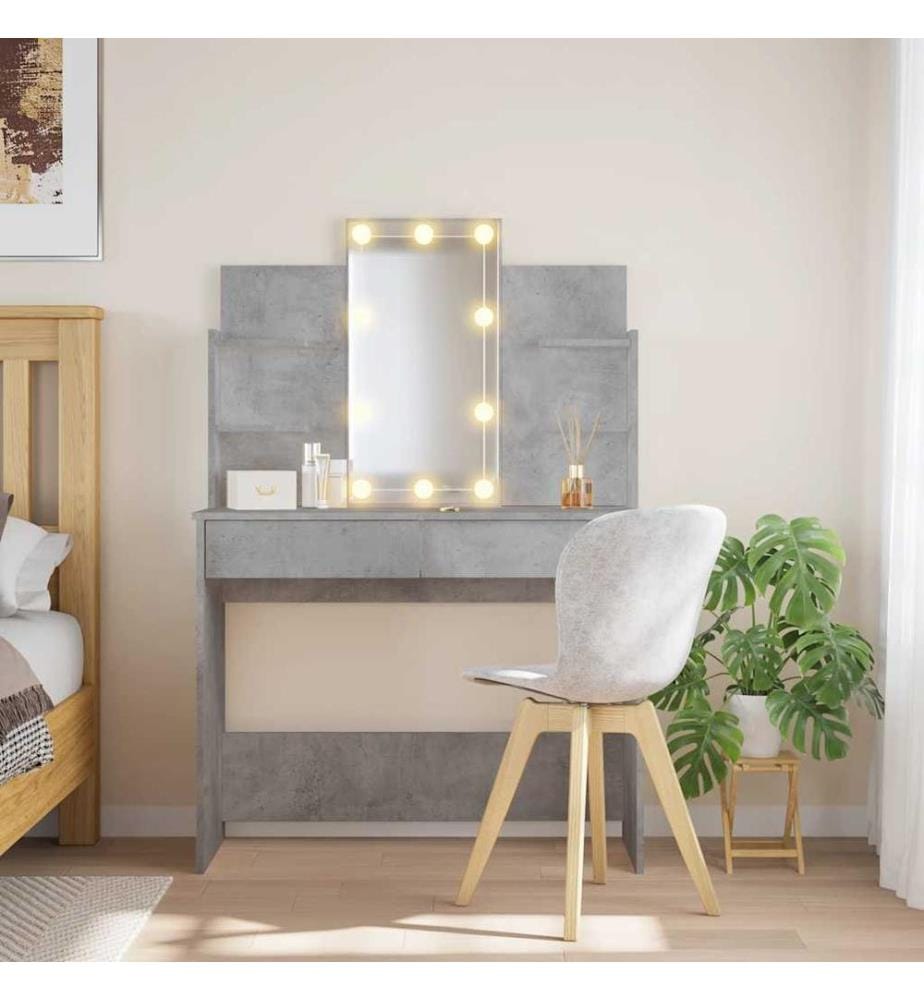 Schminktisch mit LED-Leuchten Betongrau 96x40x142 cm