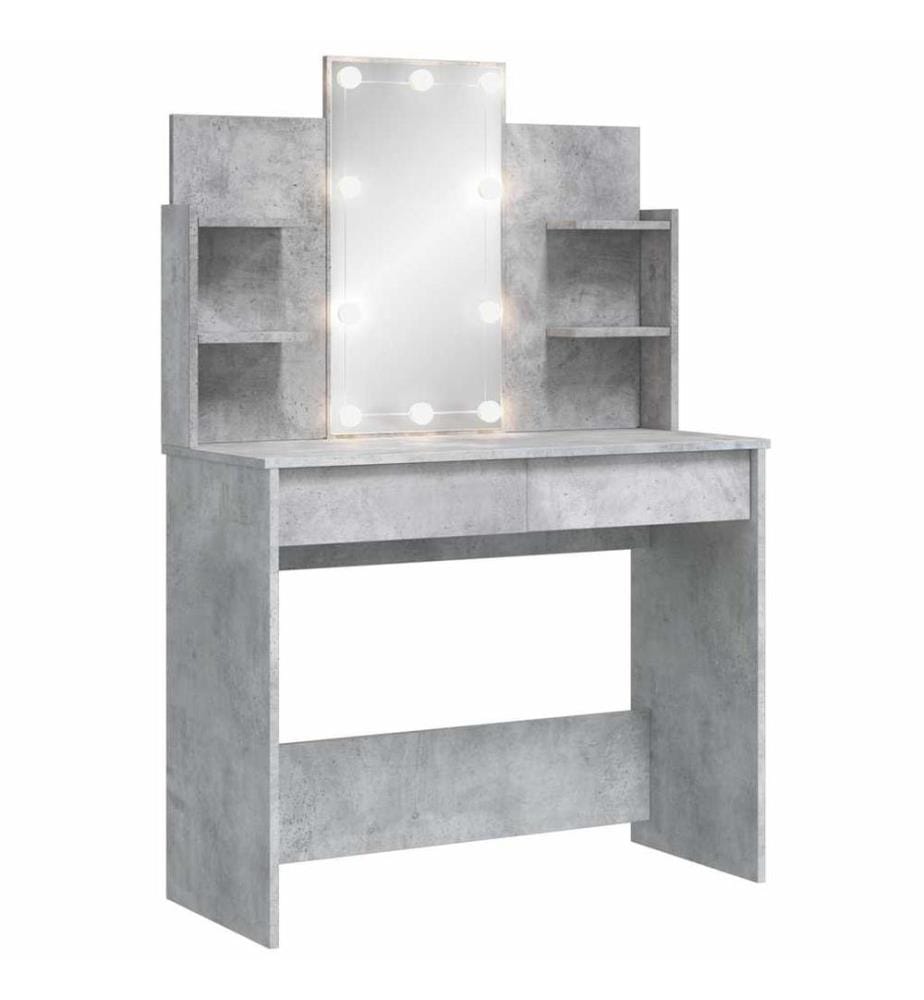 Schminktisch mit LED-Leuchten Betongrau 96x40x142 cm
