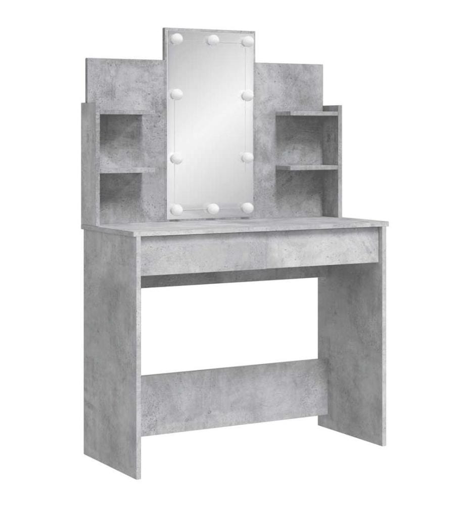 Schminktisch mit LED-Leuchten Betongrau 96x40x142 cm