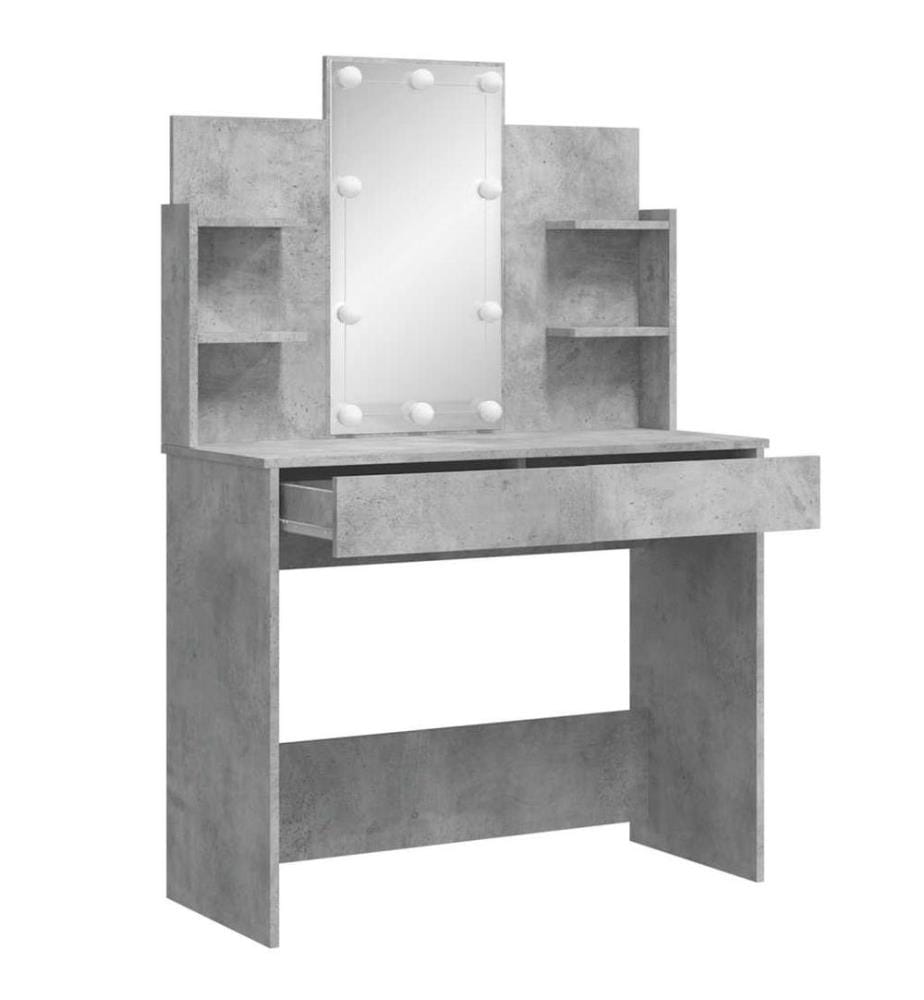 Schminktisch mit LED-Leuchten Betongrau 96x40x142 cm