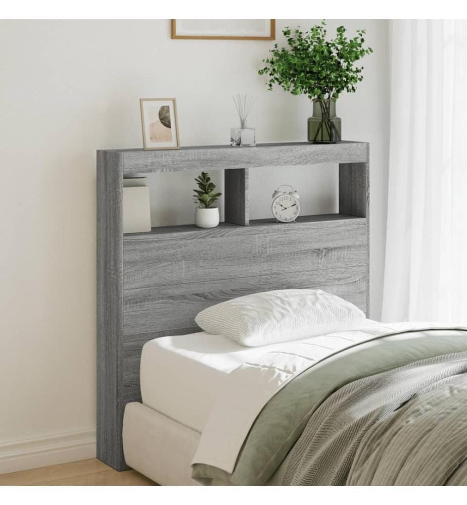 Armoire tête de lit avec LED sonoma gris 100x17x102 cm