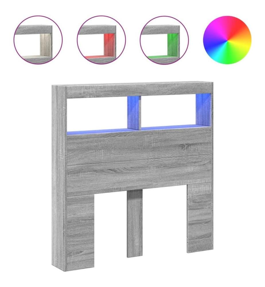 Armoire tête de lit avec LED sonoma gris 100x17x102 cm