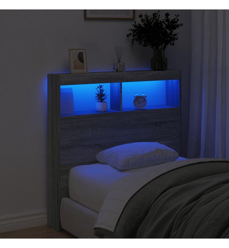 Armoire tête de lit avec LED sonoma gris 100x17x102 cm