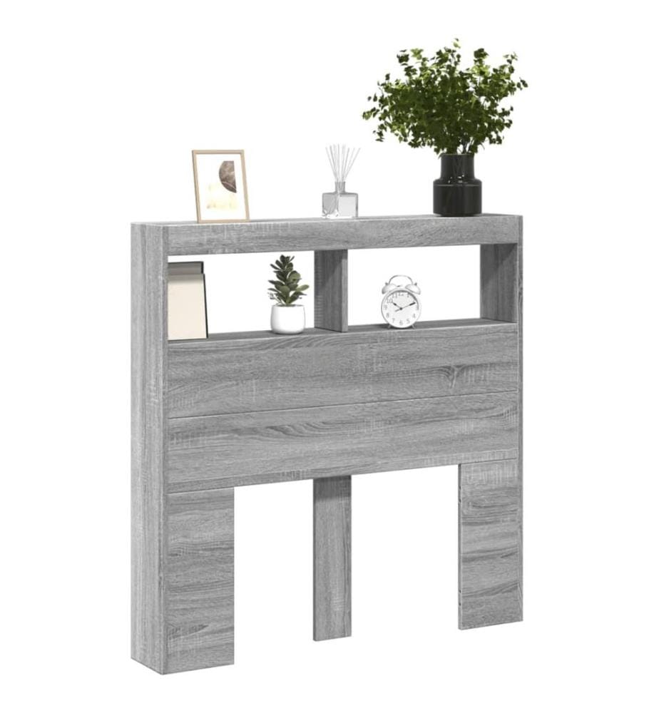 Armoire tête de lit avec LED sonoma gris 100x17x102 cm