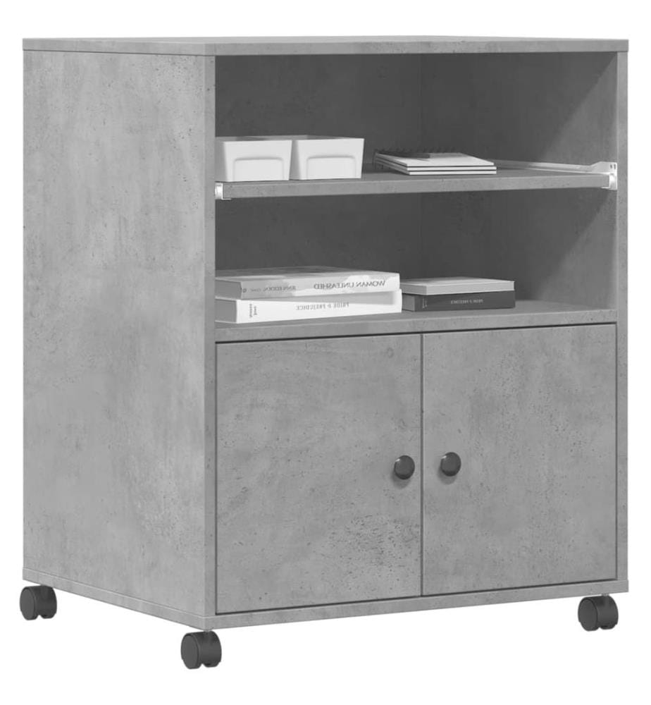 Support d'imprimante avec roulettes gris béton 60x48x74 cm