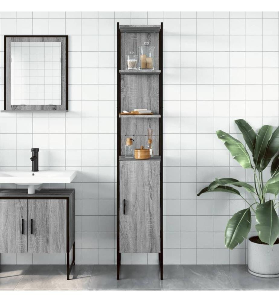 Badschrank Grau Sonoma 33x33x185,5 cm Holzwerkstoff