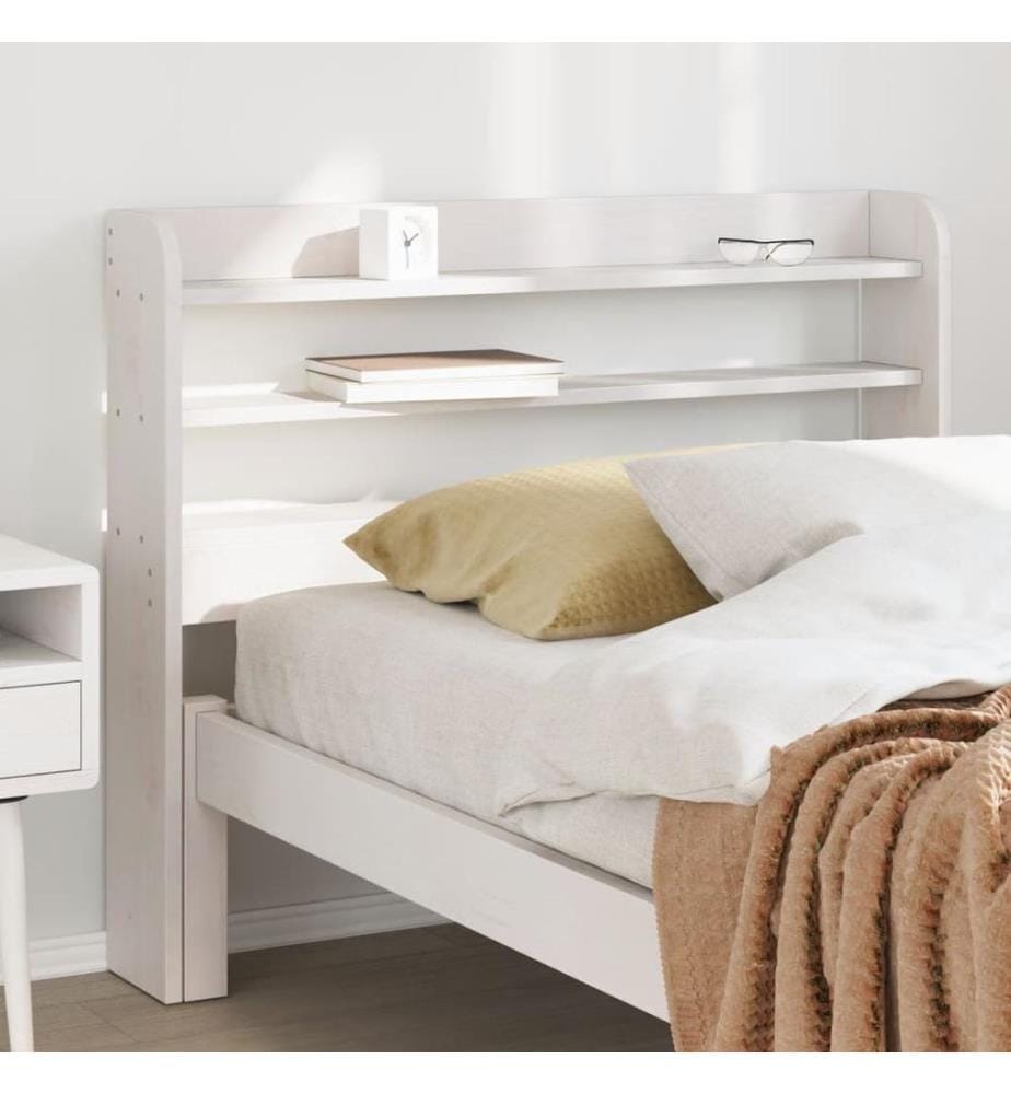 Tête de lit avec étagères blanc 90 cm bois massif de pin