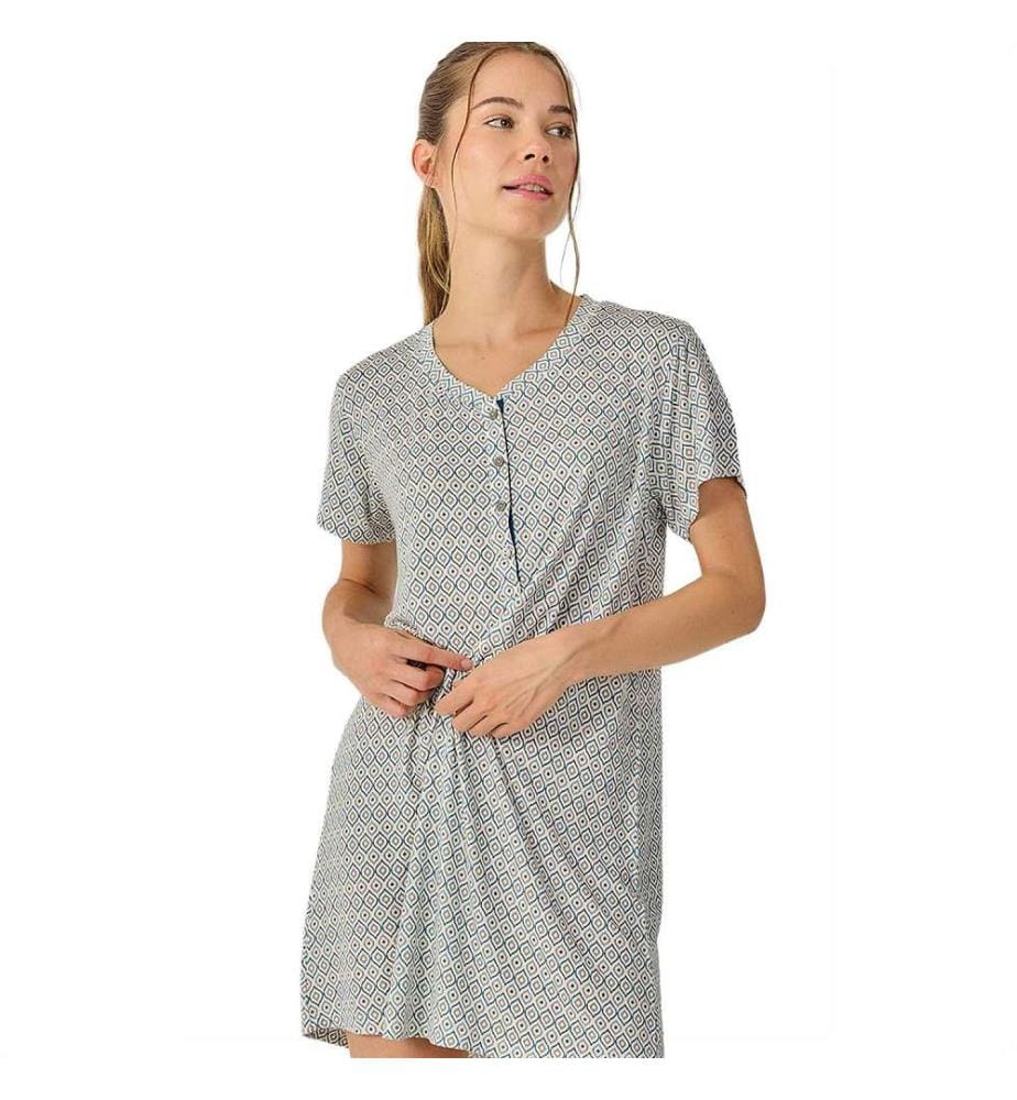 Short Sleeve Summer Nightdress - Navy and White