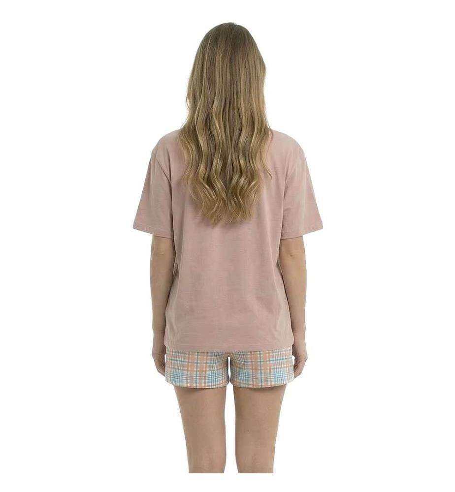 Sommer-Pyjama aus 100% Baumwolle mit kurzen Ärmeln - Rosa Rahmen