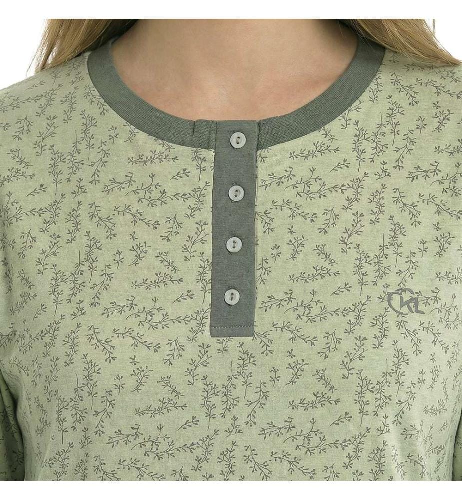 Summer Nightdress 100% Cotton Short Sleeve - Green