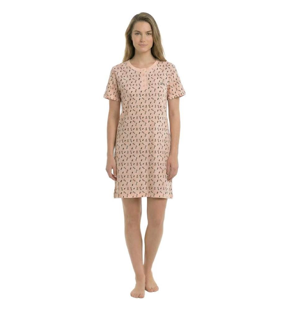 Chemise de Nuit Été 100% Coton Manches Courtes - Saumon