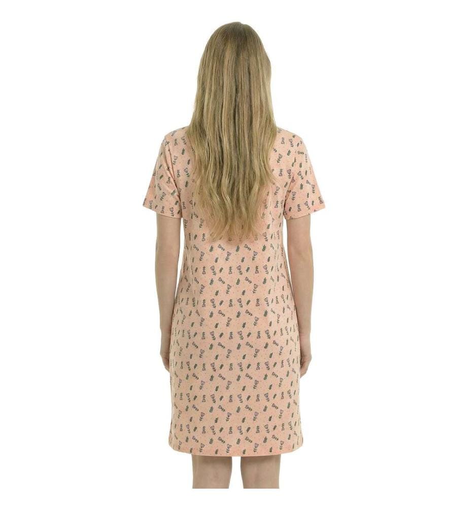 Chemise de Nuit Été 100% Coton Manches Courtes - Saumon