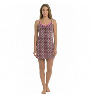 Camicia da notte estiva 100% cotone con spalline sottili - Rosa multicolore