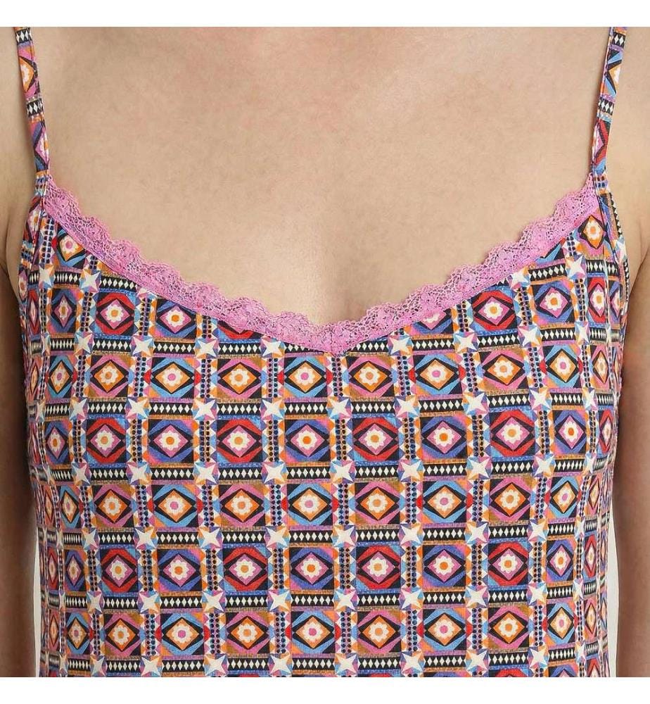 Sommer Nachthemd aus 100% Baumwolle mit schmalen Trägern - Mehrfarbig Rosa