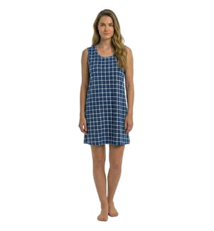 Camicia da notte estiva senza maniche in 100% cotone - Blu