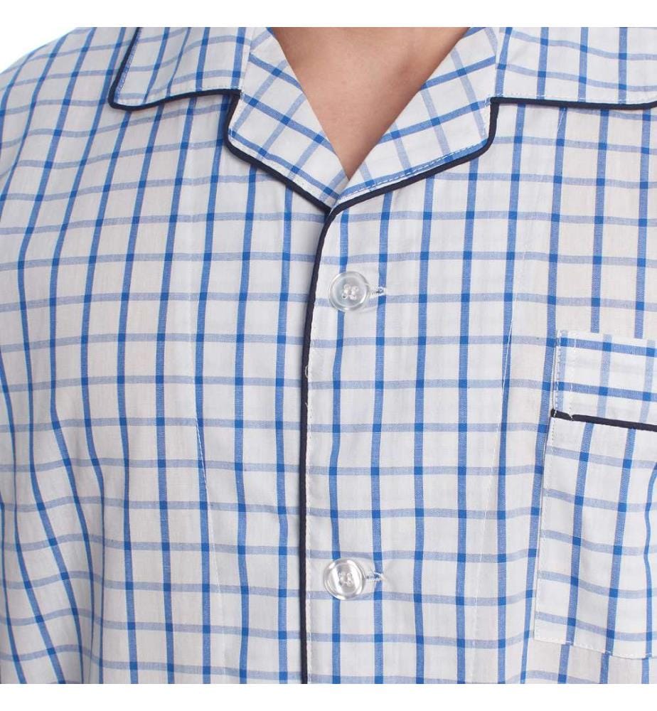 Pyjama Popeline de Coton - Blanc et Bleu à Carreaux