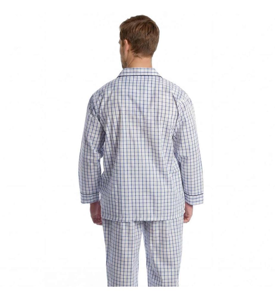 Pyjama Popeline de Coton - Blanc et Bleu à Carreaux