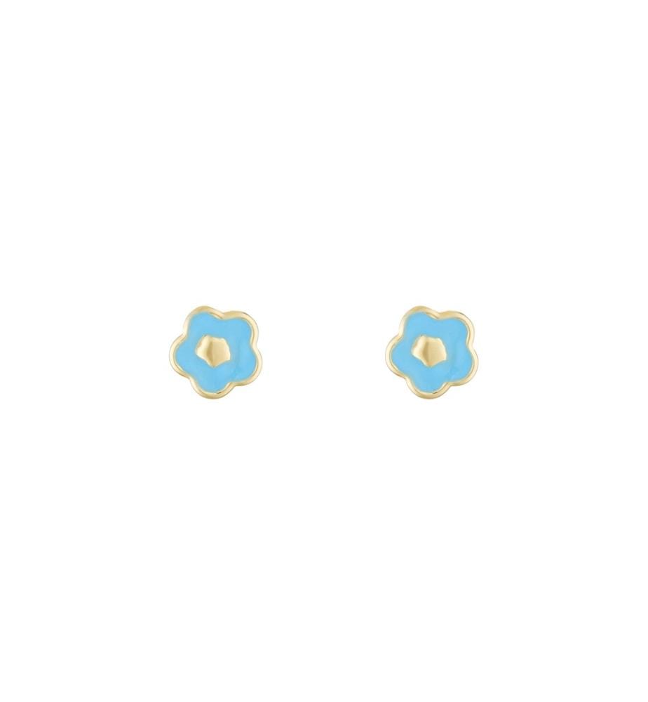 Boucles d'oreilles Fleur Bleue - Or jaune