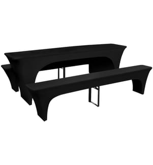 3 Schonbezüge für Biertisch und Bänke Stretch Schwarz 220 x 70 x 80 cm