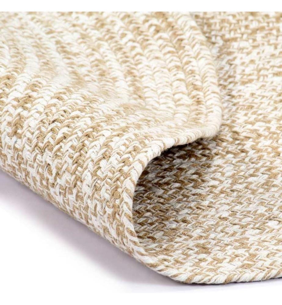 Teppich Handgefertigt Jute Weiss und Natur 120 cm